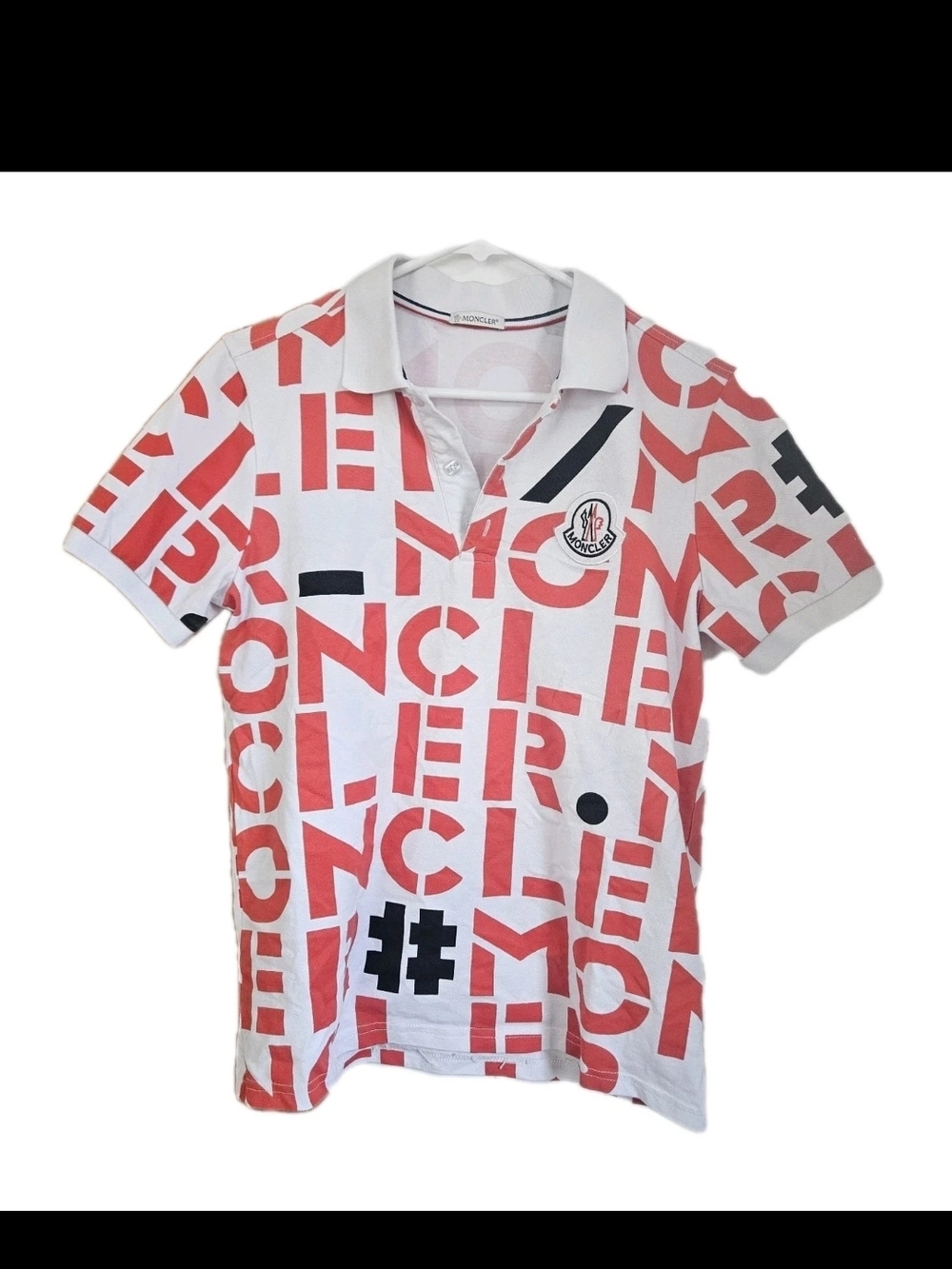 Moncler Genius 2 1952 All Over Logo Print Polo Shirt - White/Red Size L